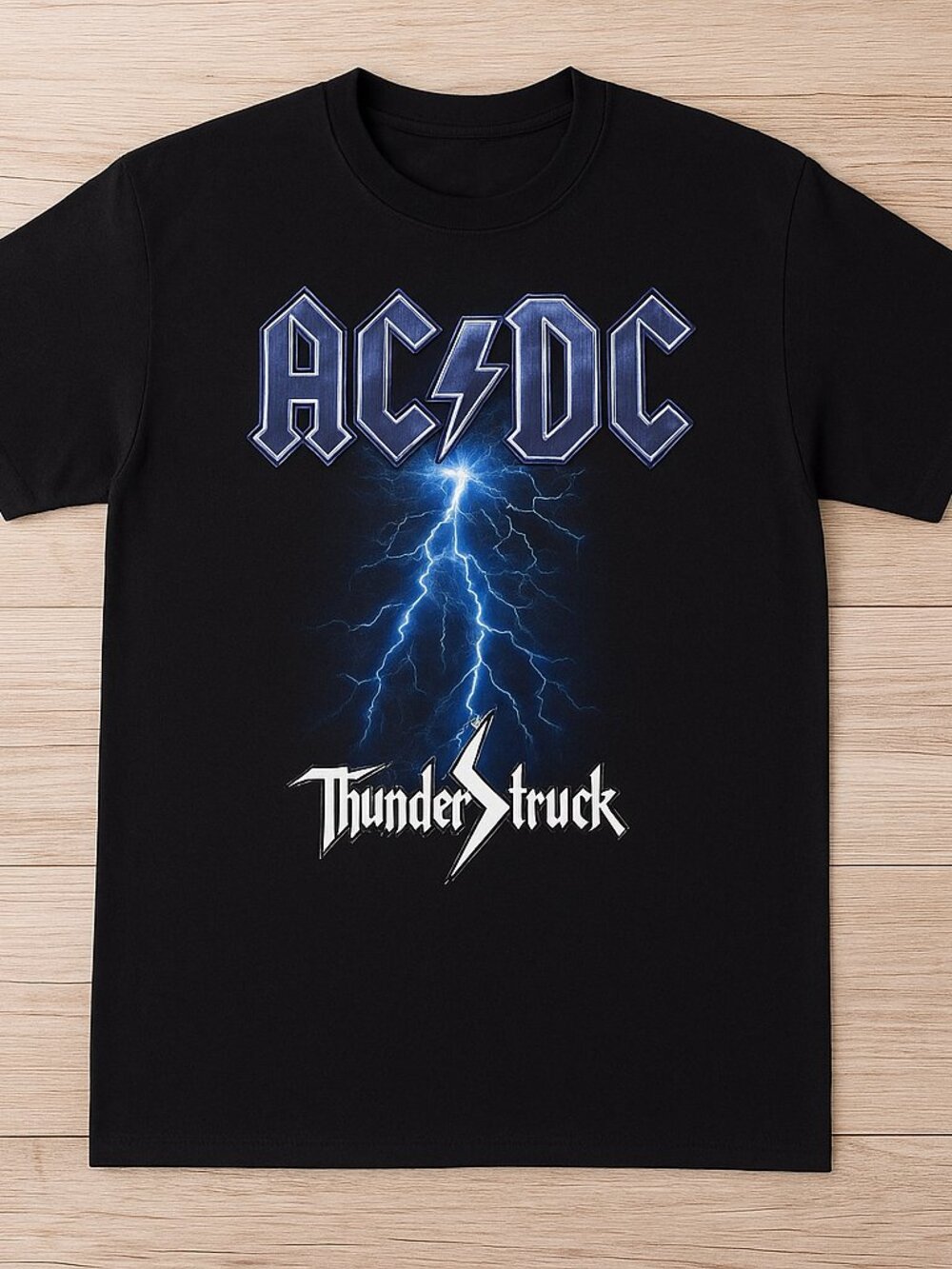 AC/DC Thunderstruck Lightning Graphic Tee Black Rock Band Style T-Shirt